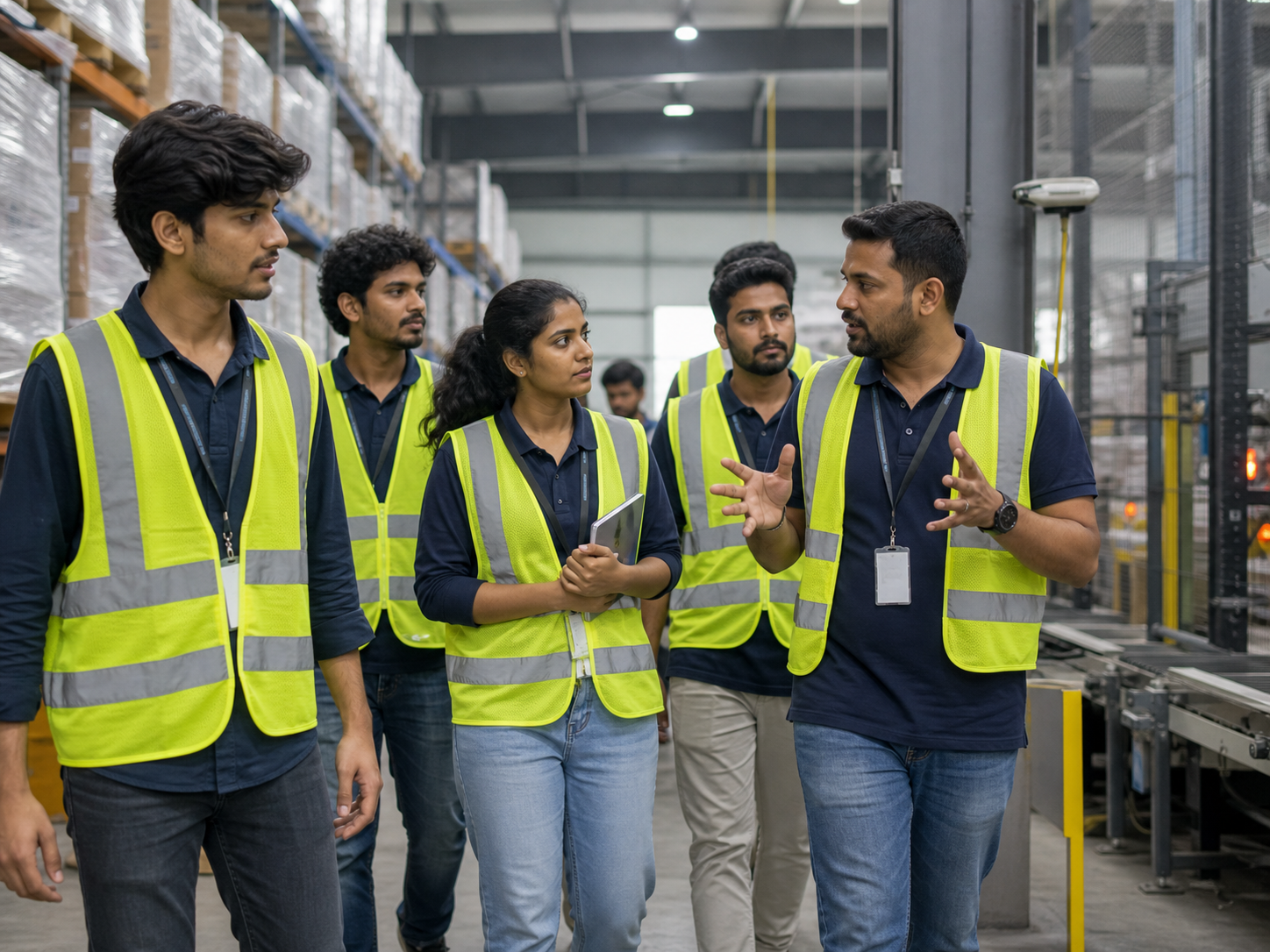 Students on an educational visit to a logistics facility